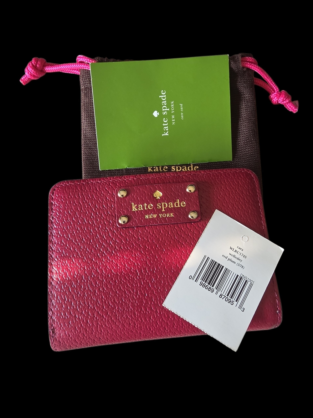 Kate Spade Wellesley Cara Wallet Red Plum Leather WLRU1745 With Dust Bag